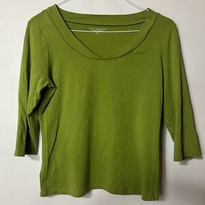 Ann Taylor Green 3/4 Sleeve V-Neckline Top Size Large